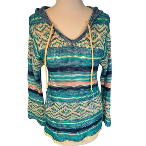 Wrangler Retro South Western Women's Hoodie Bell Sleeve Hobo V-Neck Sweater SZ S - Picture 6 of 12